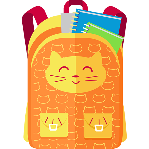 Illustration of an orange backpack with cat faces on it